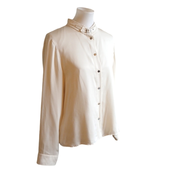 Calvin Klein Silk Ivory Button Down Long Sleeve Shirt with Band Collar Medium - Picture 10 of 10